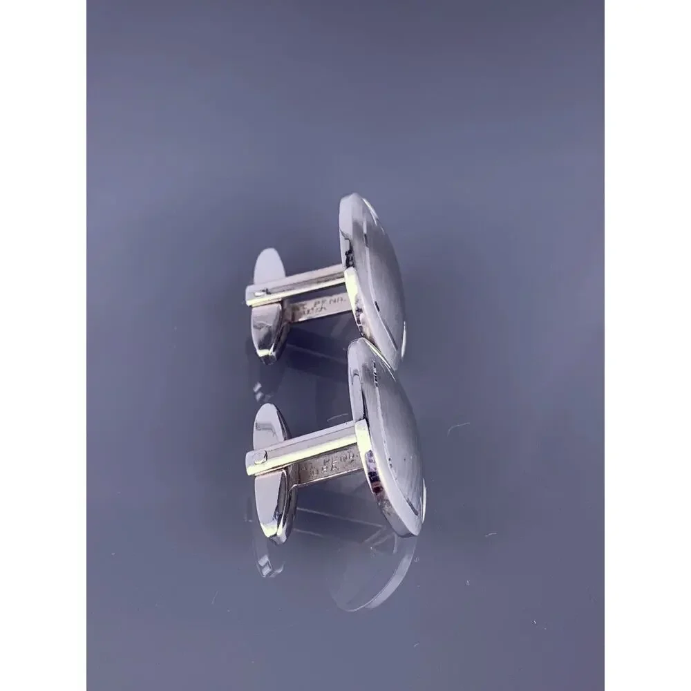 Simple Square Silver Tone Cufflinks Brushed Face Etched Border Foster Vintage